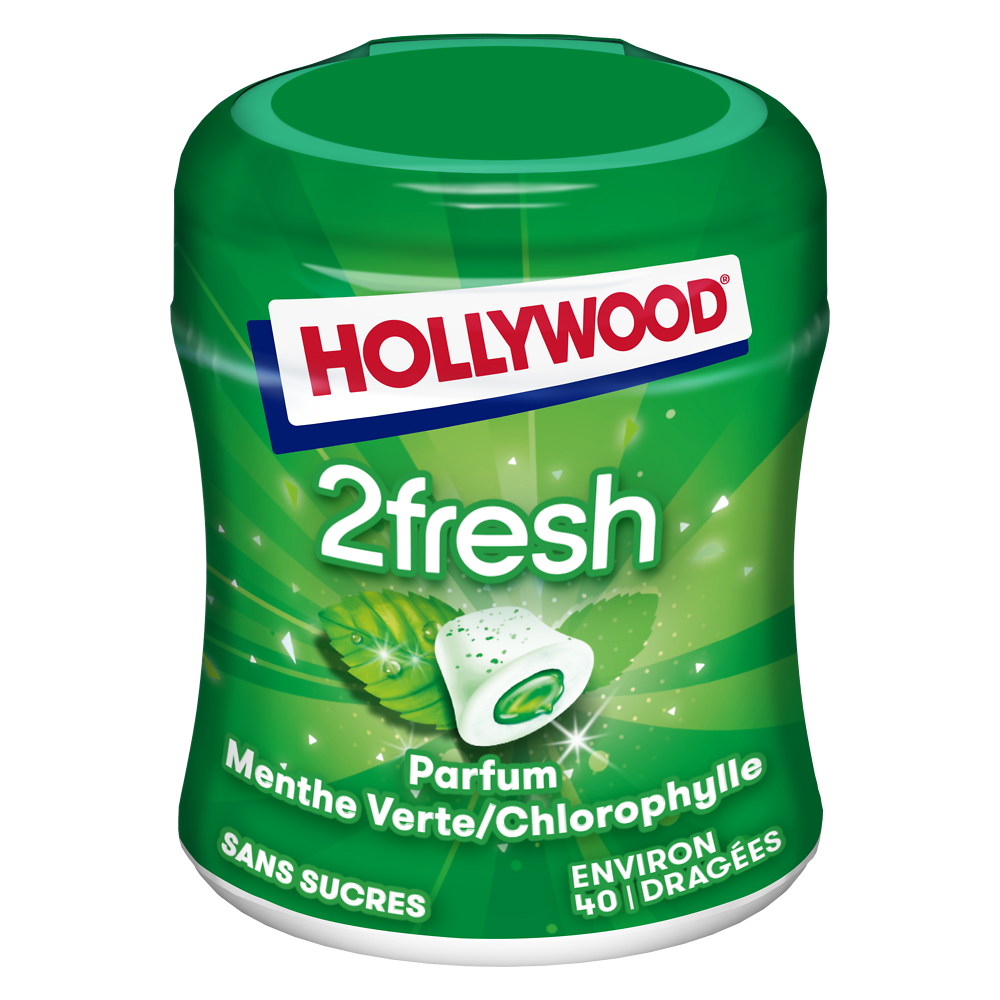 Chewing gums sans sucre menthe verte chlorophylle 2Fresh HOLLYWOOD, 40dragées, 88g