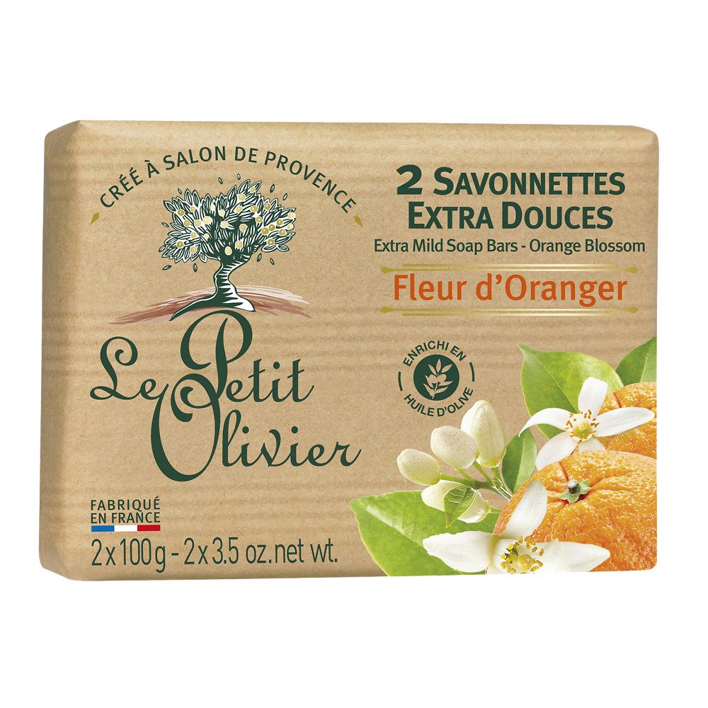 Savon parfum fleur d'oranger LE PETIT OLIVIER, 2x100g