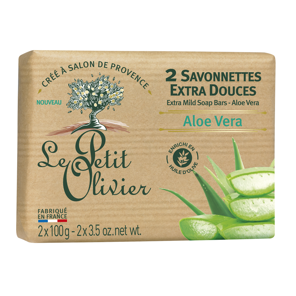 Savonnettes extra douces à l'aloe vera LE PETIT OLIVIER, 2x100g