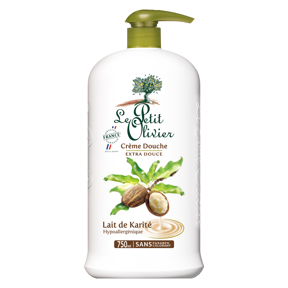 Crème douche extra douce lait de karité LE PETIT OLIVIER, flacon 750ml