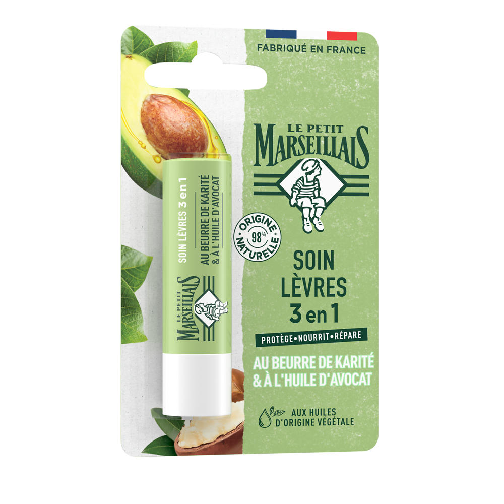 Soin lèvres 3 en 1 Karité et Avocat LE PETIT MARSEILLAIS, stick 4,9g