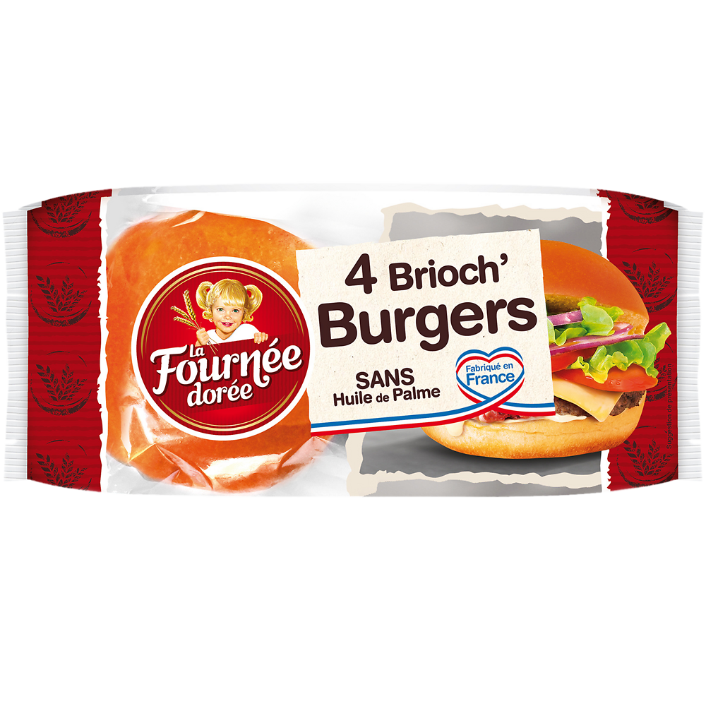 Pain Burger brioché Brioch' burger LA FOURNEE DOREE, x4 soit 250g