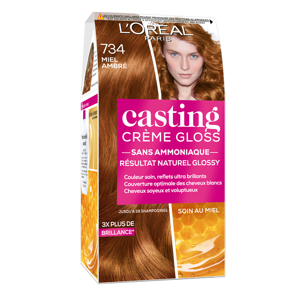 Coloration permanente CASTING Crème Gloss, miel ambré, n°734