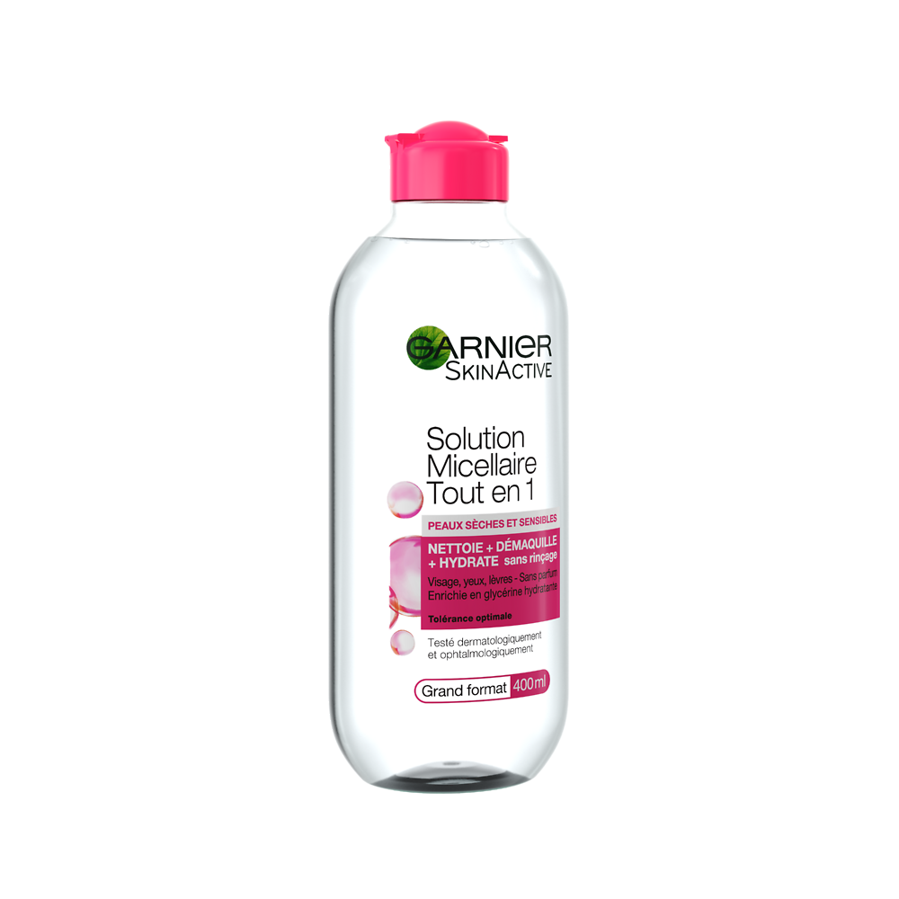 SkinActive Solution Micellaire Tout en 1 Peaux Sèches & Sensibles GARNIER Flacon 400 ml