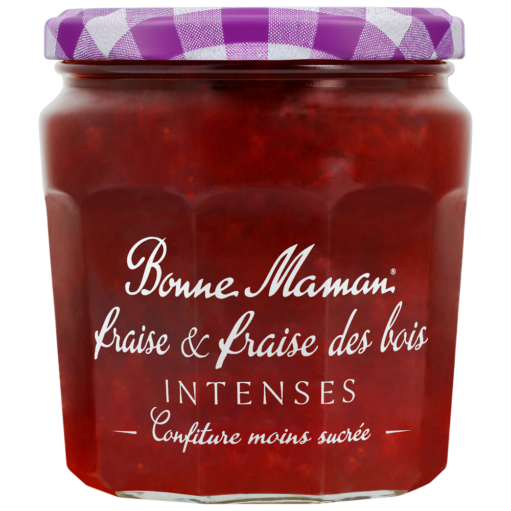 Confiture extra fraise et fraise des bois intense moins sucrée, BONNEMAMAN, bocal 335g