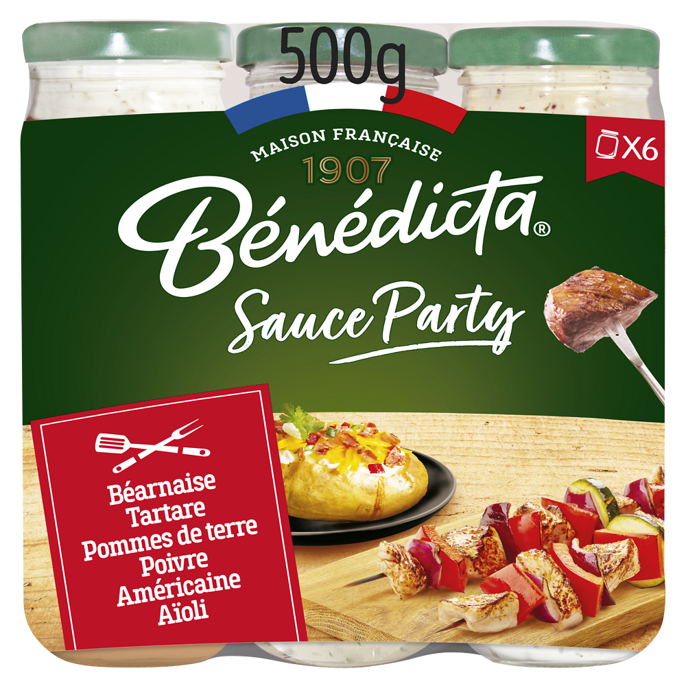 Assortiment sauces party bérnaise, tartare, pomme de terre, poivre, moutarde estragon, aïloli x6 BENEDICTA 500g