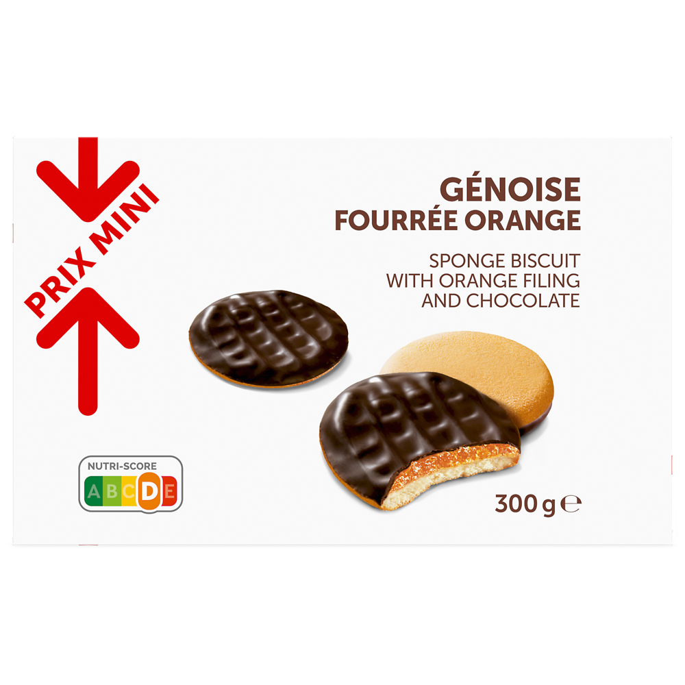 Biscuits Génoises fourrées goût orange nappées chocolat PRIX MINI - 300g