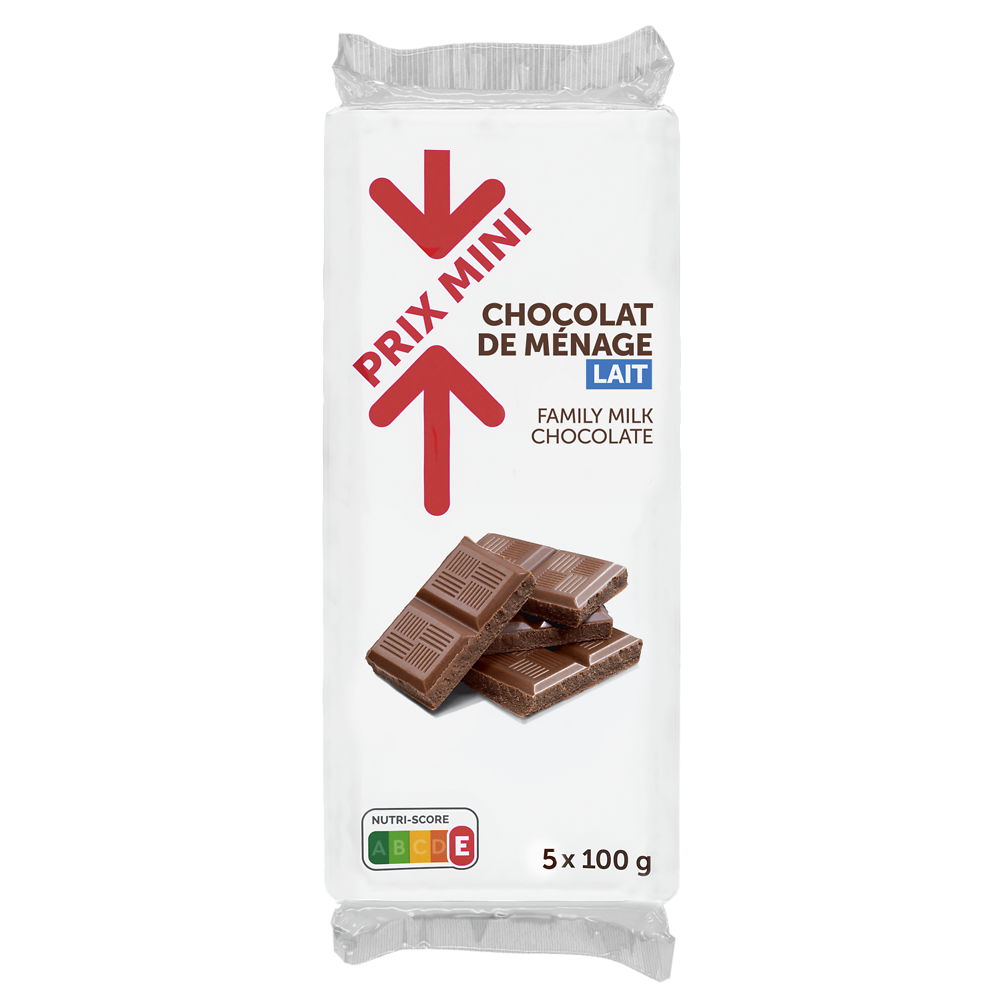 Chocolat au lait PRIX MINI, 5 Tablettes de 100g