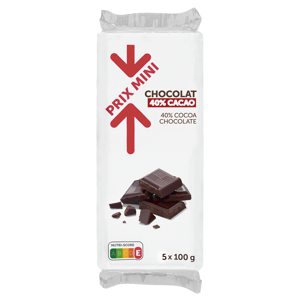 Chocolat noir 40% cacao PRIX MINI, 5 Tablettes de 100g