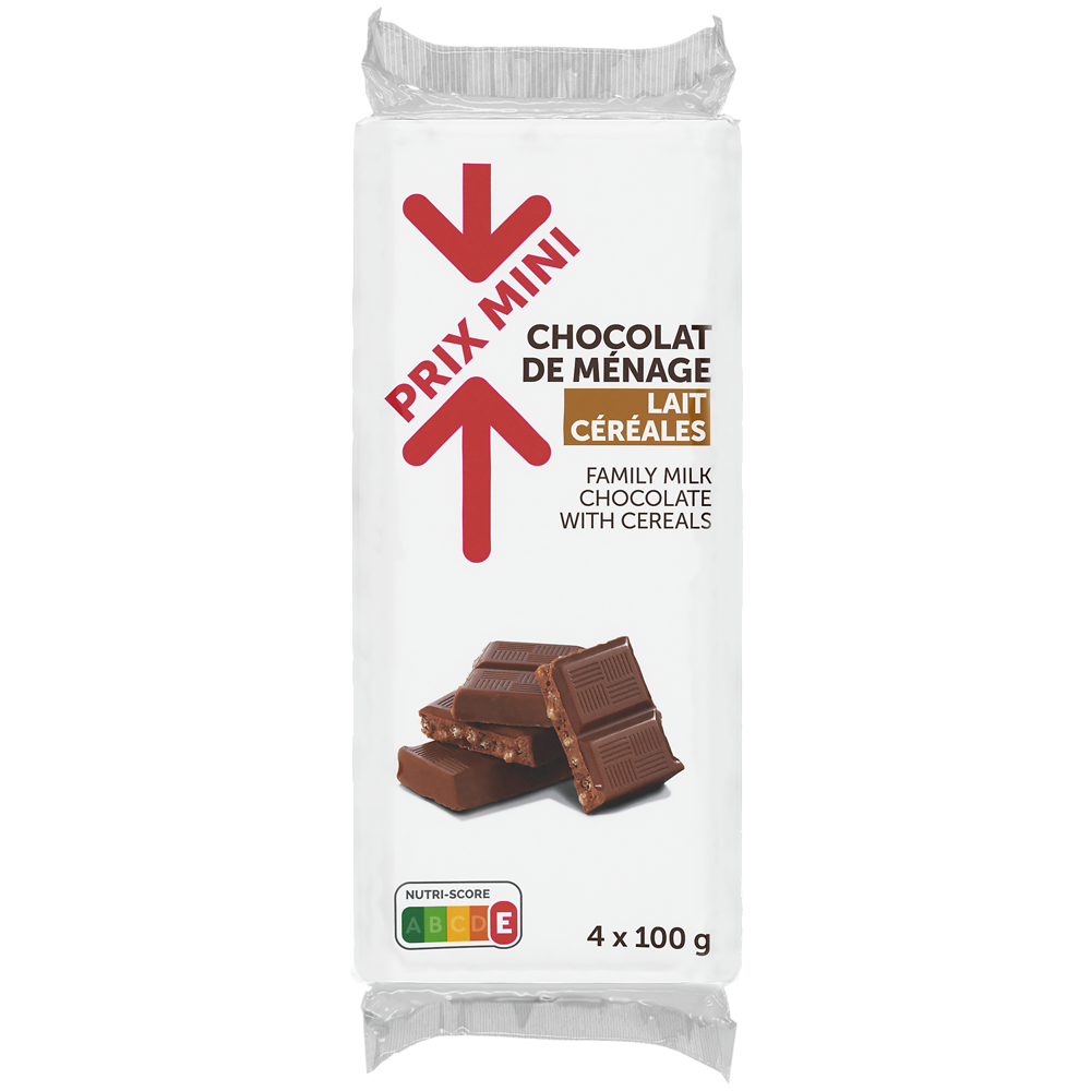 Chocolat  au lait et riz PRIX MINI, 4 tablettes de 100g