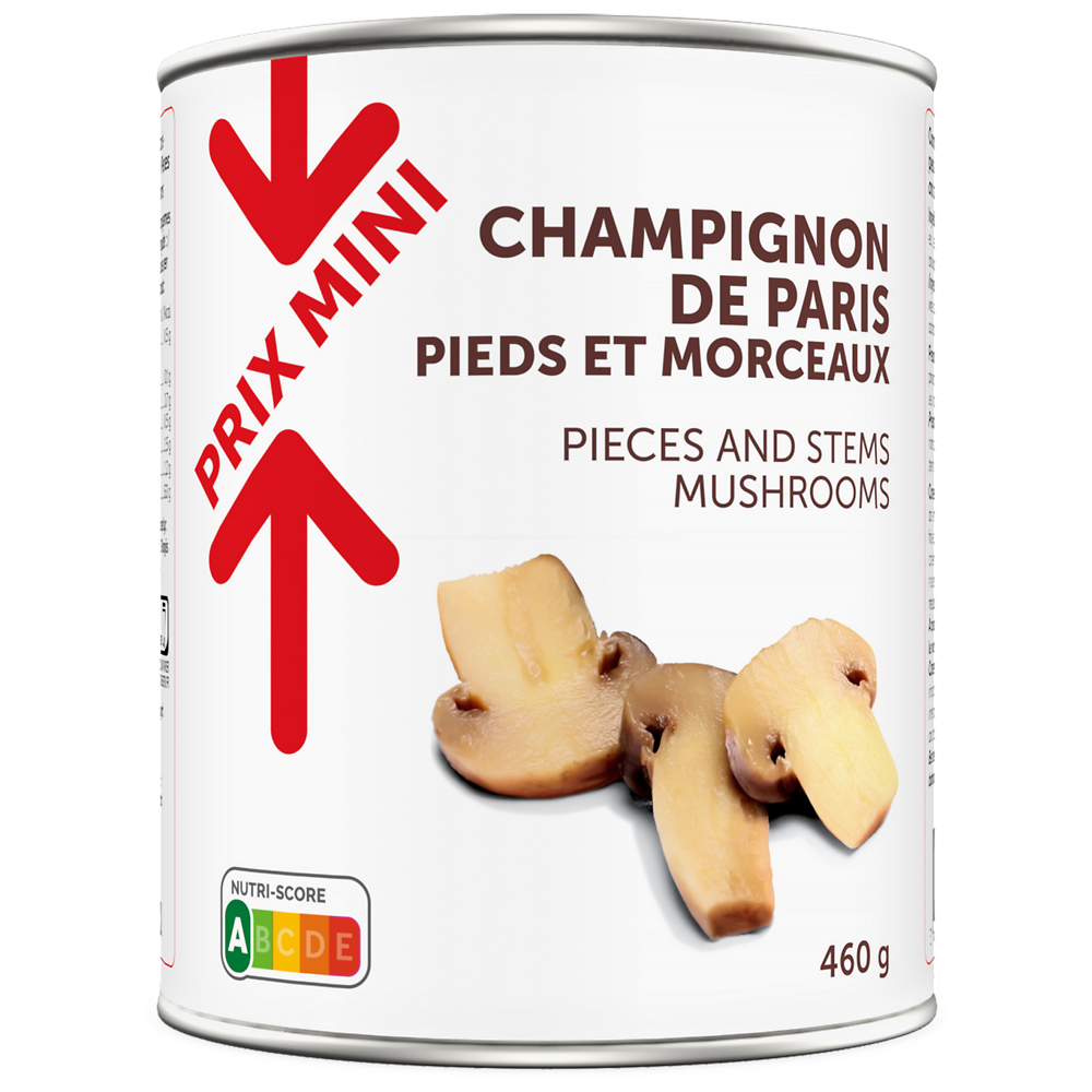 Champignons de Paris pieds et morceaux PRIX MINI - Boîte 460g