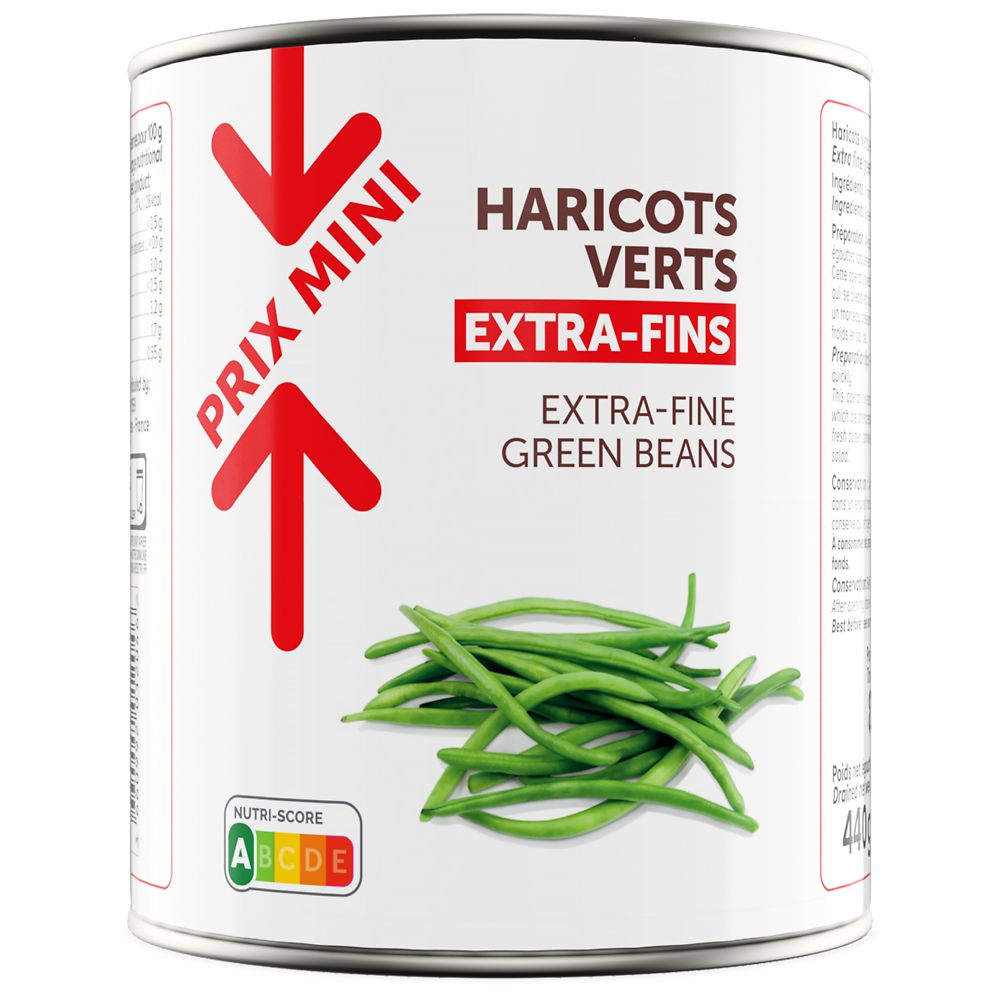 Haricots verts extra fins PRIX MINI - Boîte de 440g net égoutté