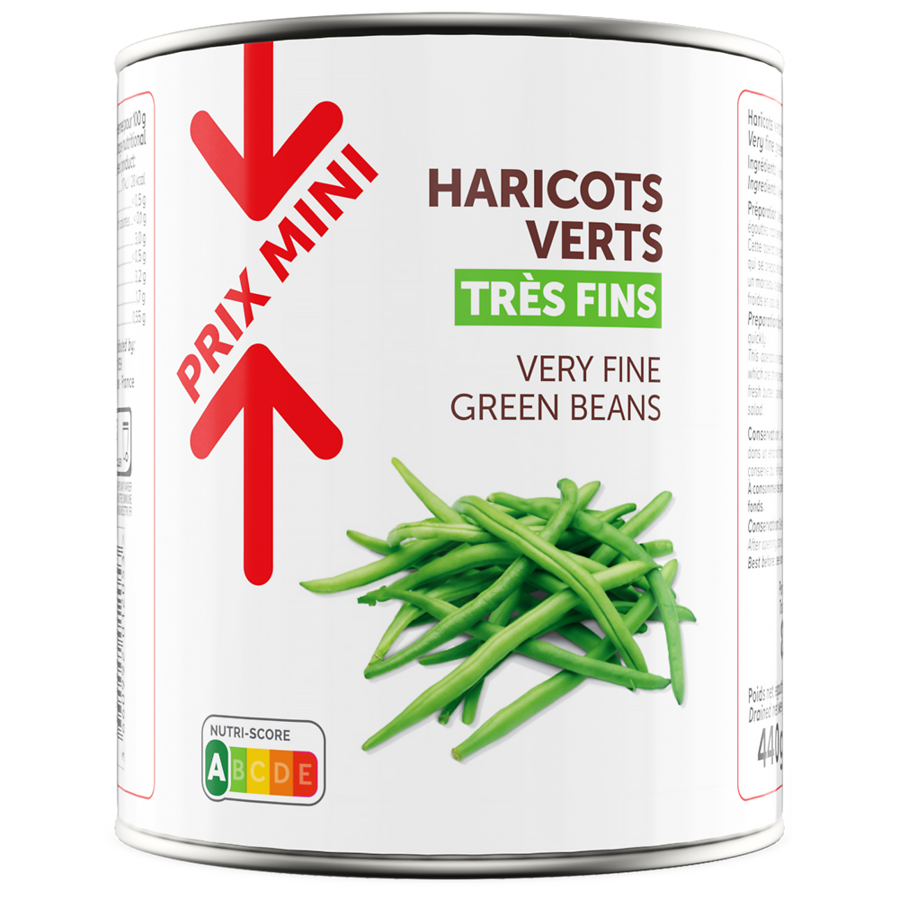 Haricots verts très fins PRIX MINI - Boîte de 440g net égoutté