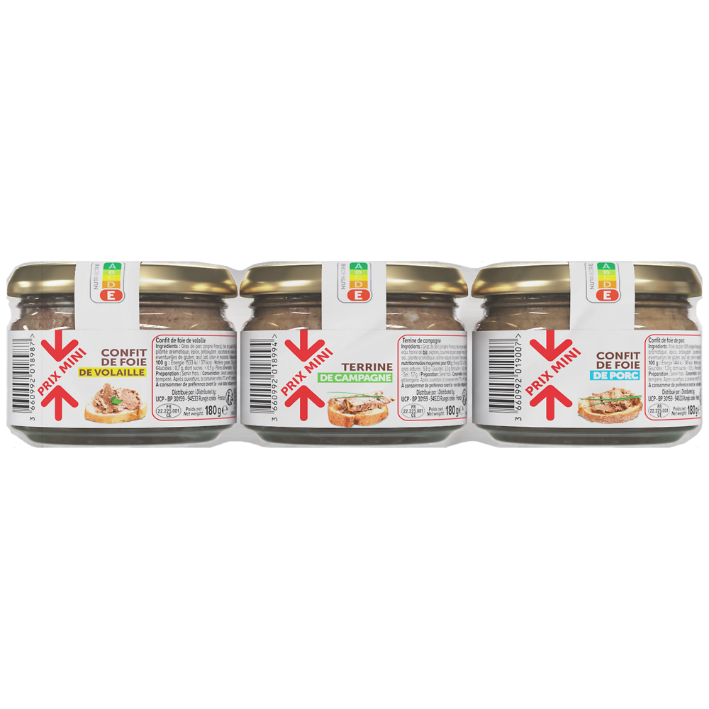 Assortiments de terrines PRIX MINI - 3x180g