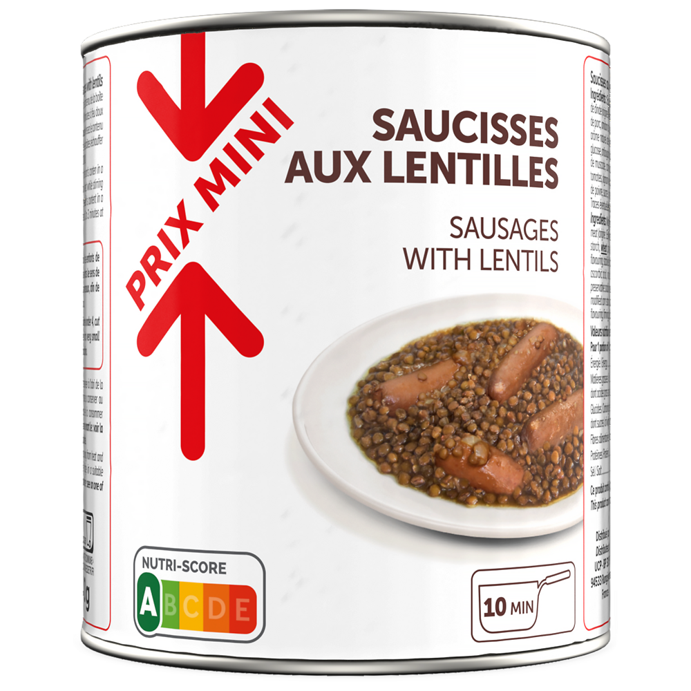 Saucisses aux lentilles PRIX MINI boîte 4/4 840g