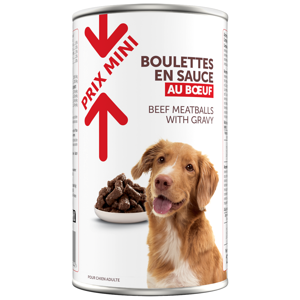 Boîte pour chien Boulettes en sauce boeuf PRIX MINI boite 1,250kg