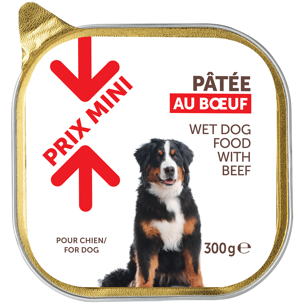 Aliment pour chien Pâtée au boeuf PRIX MINI - barquette 300g