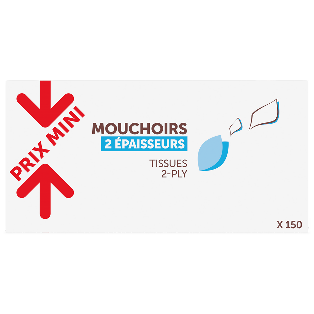 Mouchoirs 2 épaisseurs PRIX MINI - boîte x150