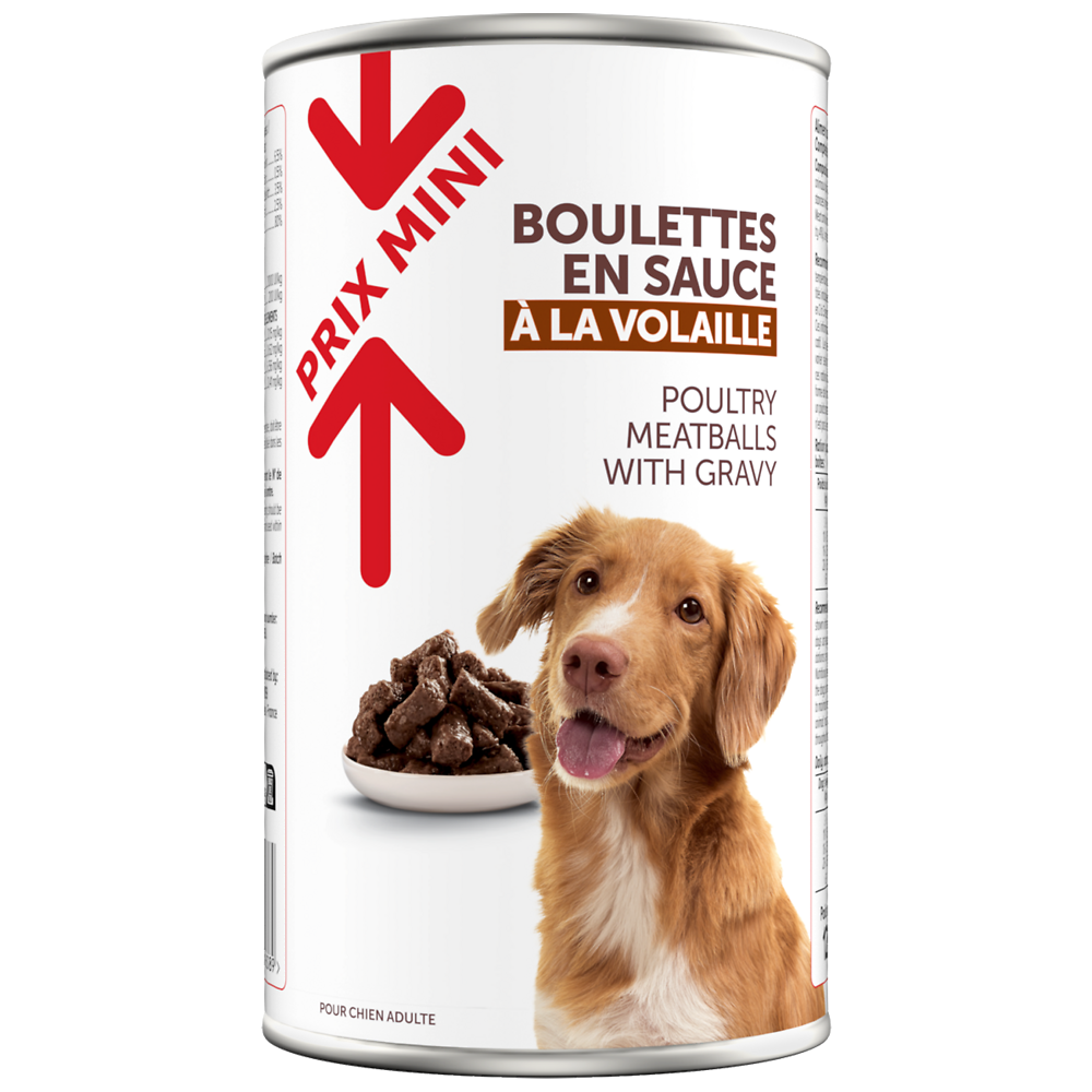 Boîte pour chien Boulettes en sauce volaille PRIX MINI boite 1,250kg