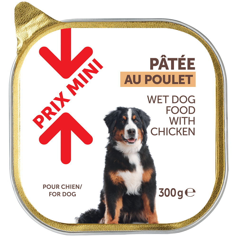 Aliment pour Chien Pâtée au poulet PRIX MINI - barquette 300g