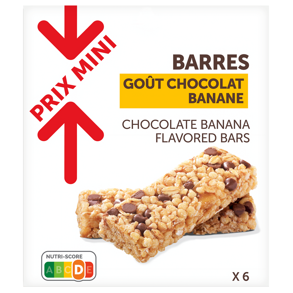 Barres de céréales chocolat banane PRIX MINI, x6 126g