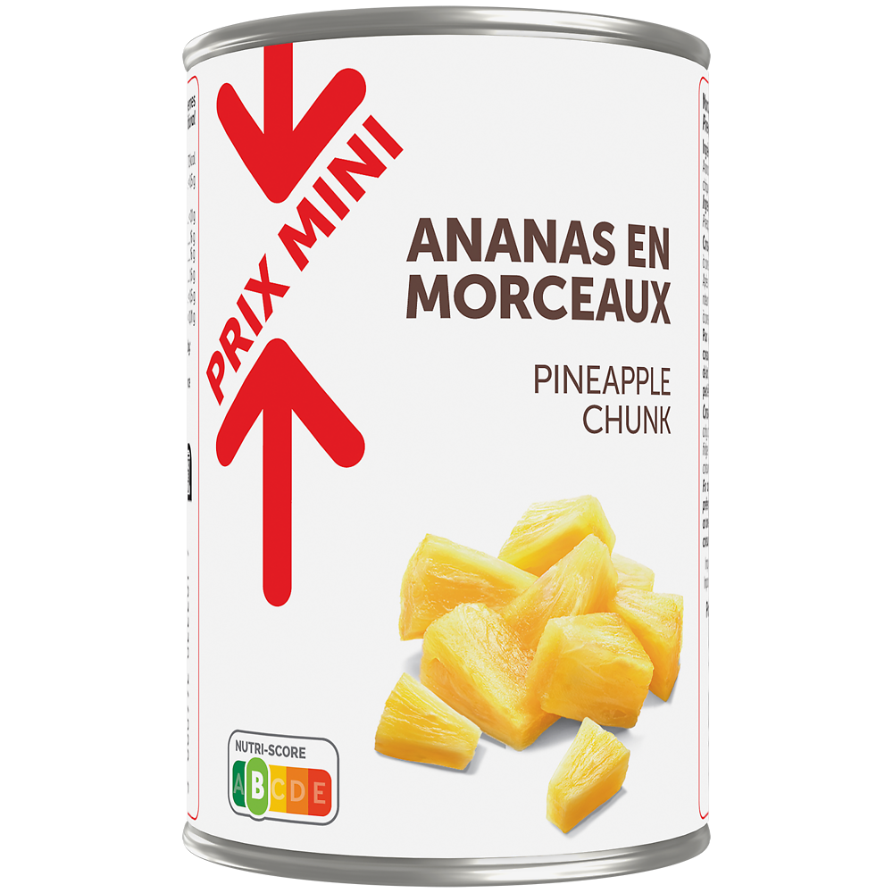 Ananas au sirop léger morceaux PRIX MINI, boîtee 3/4, 340g