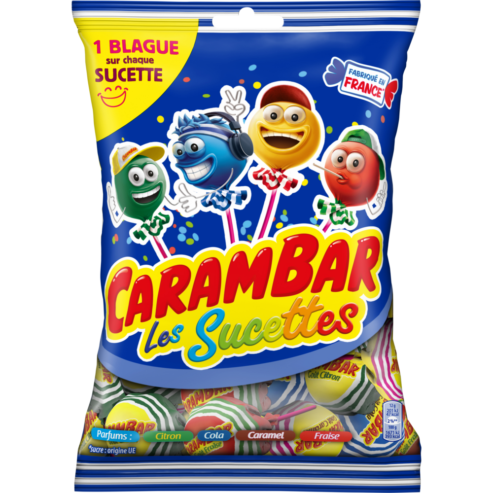 Bonbons Sucettes Family CARAMBAR - Sachet de 156g