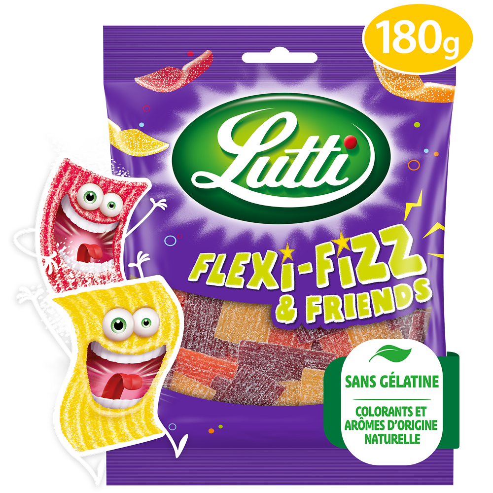 Bonbons Flexi-Fizz and Friends piquants LUTTI - Sachet de 180g