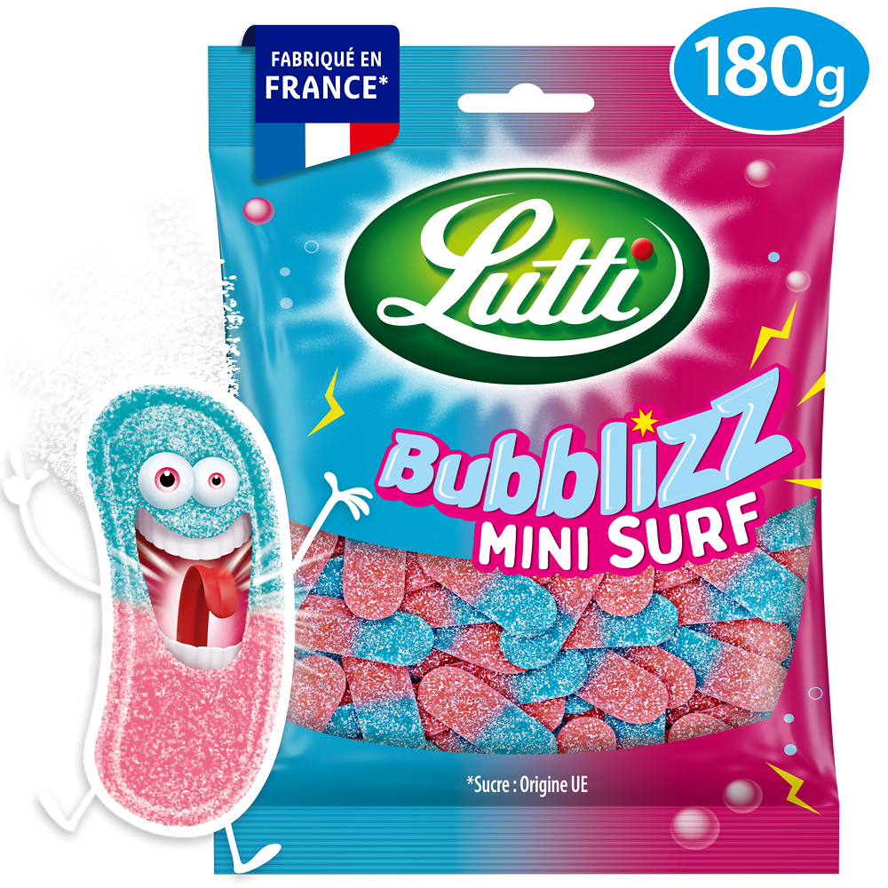 Bonbons Bubblizz Mini Surf piquants LUTTI - Sachet de 180g