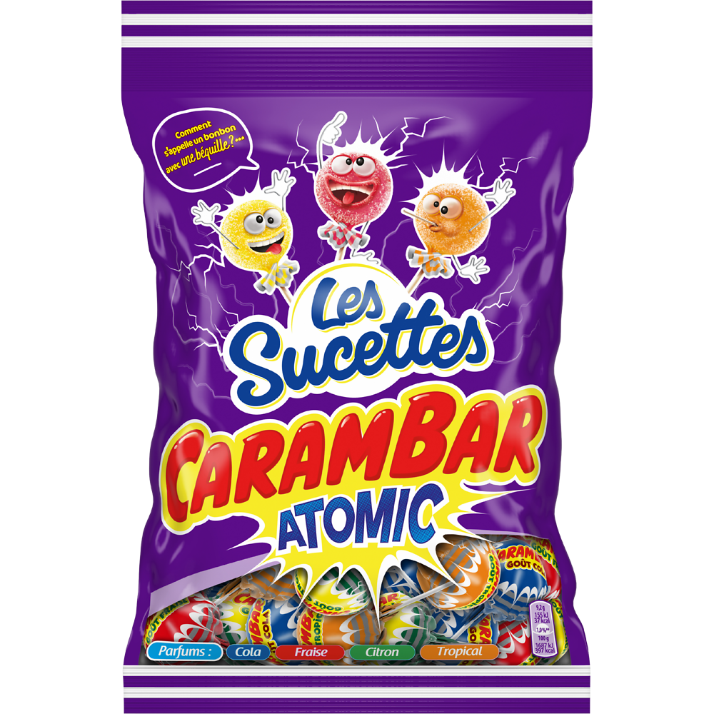 Bonbons Sucettes Atomic CARAMBAR - Sachet de 156g