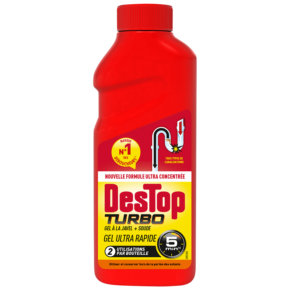 DESTOP Déboucheur Gel Turbo 5 min Javel - 2 doses - 500ml