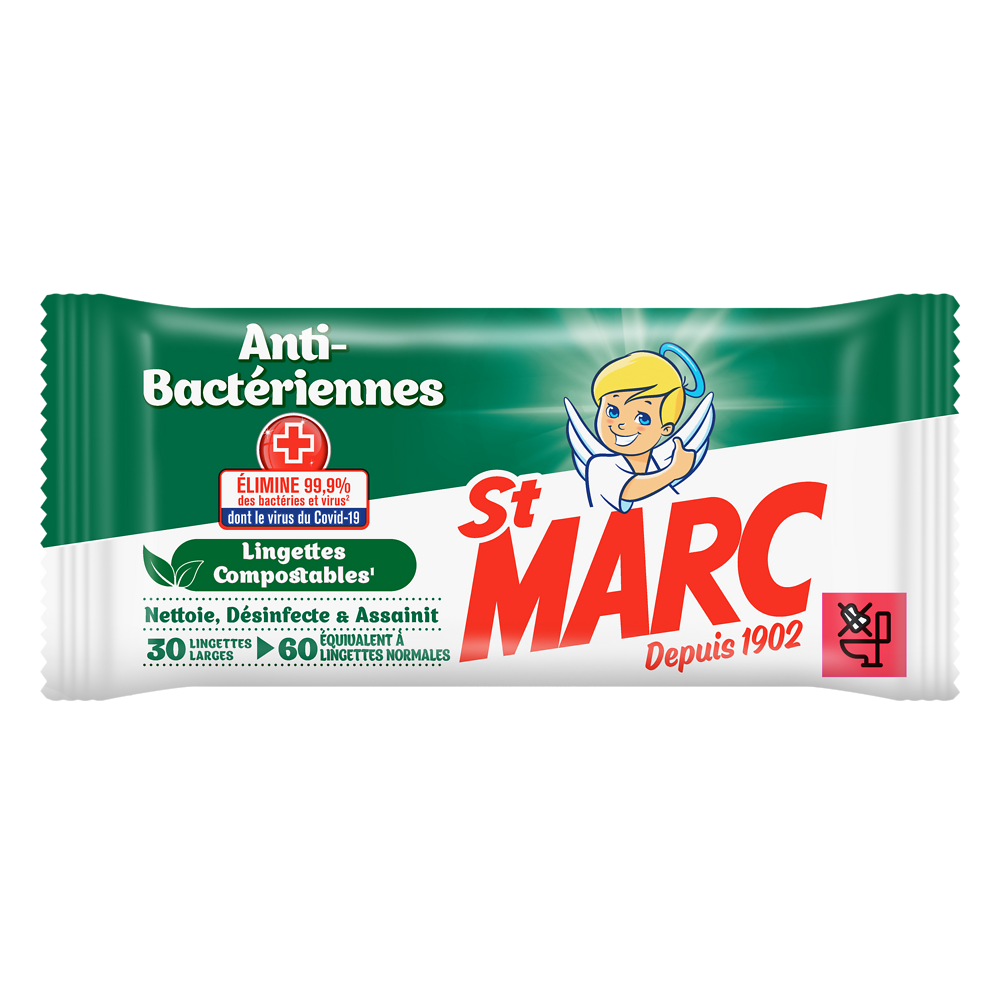 Lingettes compostable anti-bactériennes ST MARC x30