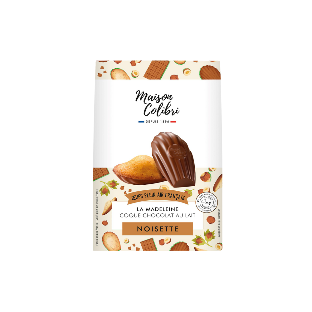 Madeleines noisette coque au chocolat au lait Maison Colibri - x8 sachets - 240g