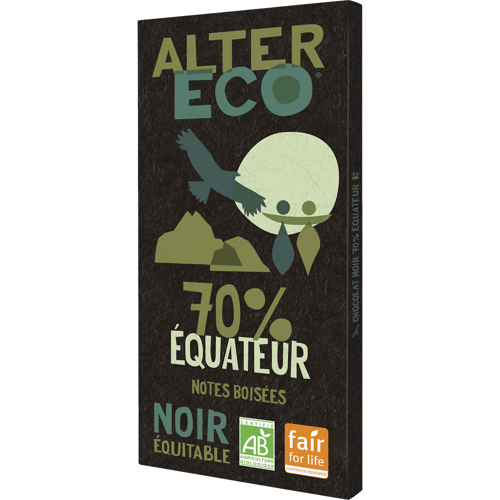 Chocolat noir équateur 70% Bio ALTER ECO, tablette de 100g