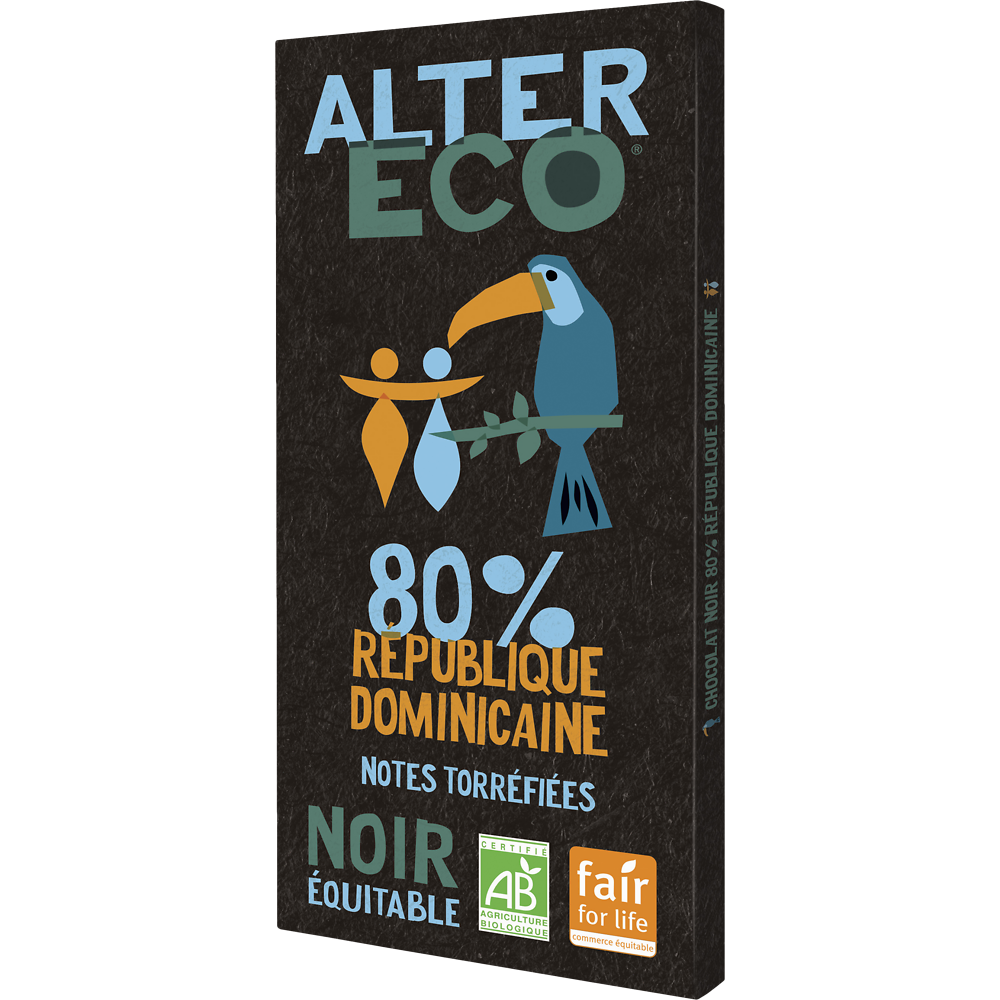 Chocolat noir République Dominicaine 80% Bio ALTER ECO, tablette de 100g