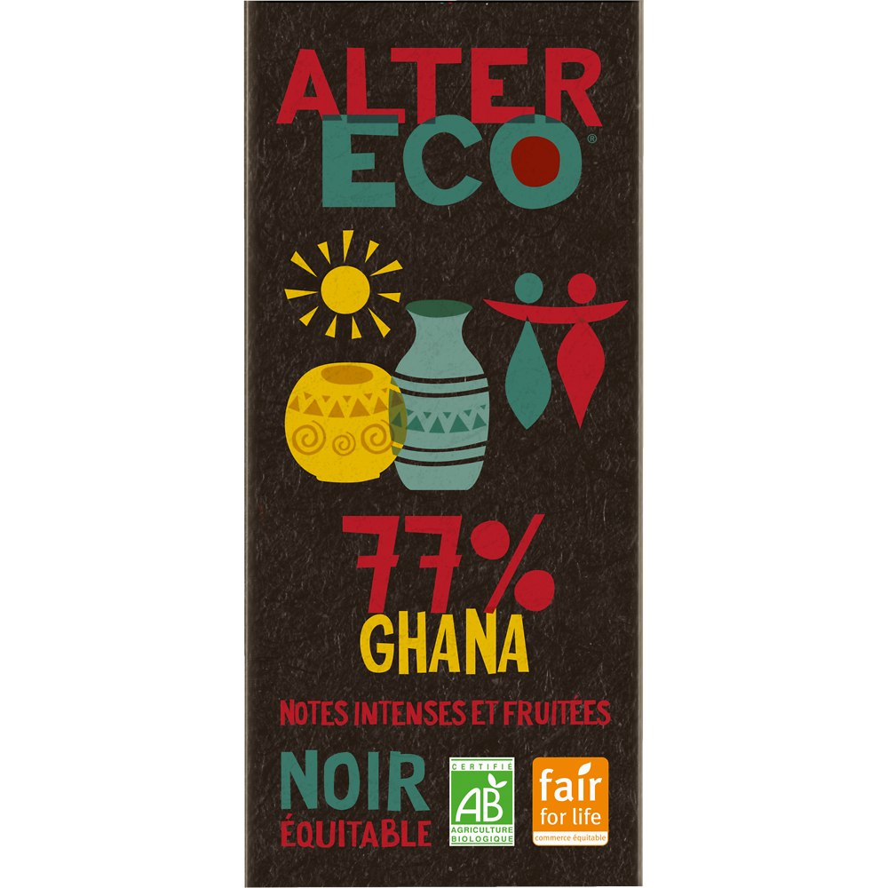 Chocolat noir Ghana 77% Bio ALTER ECO, tablette 100g