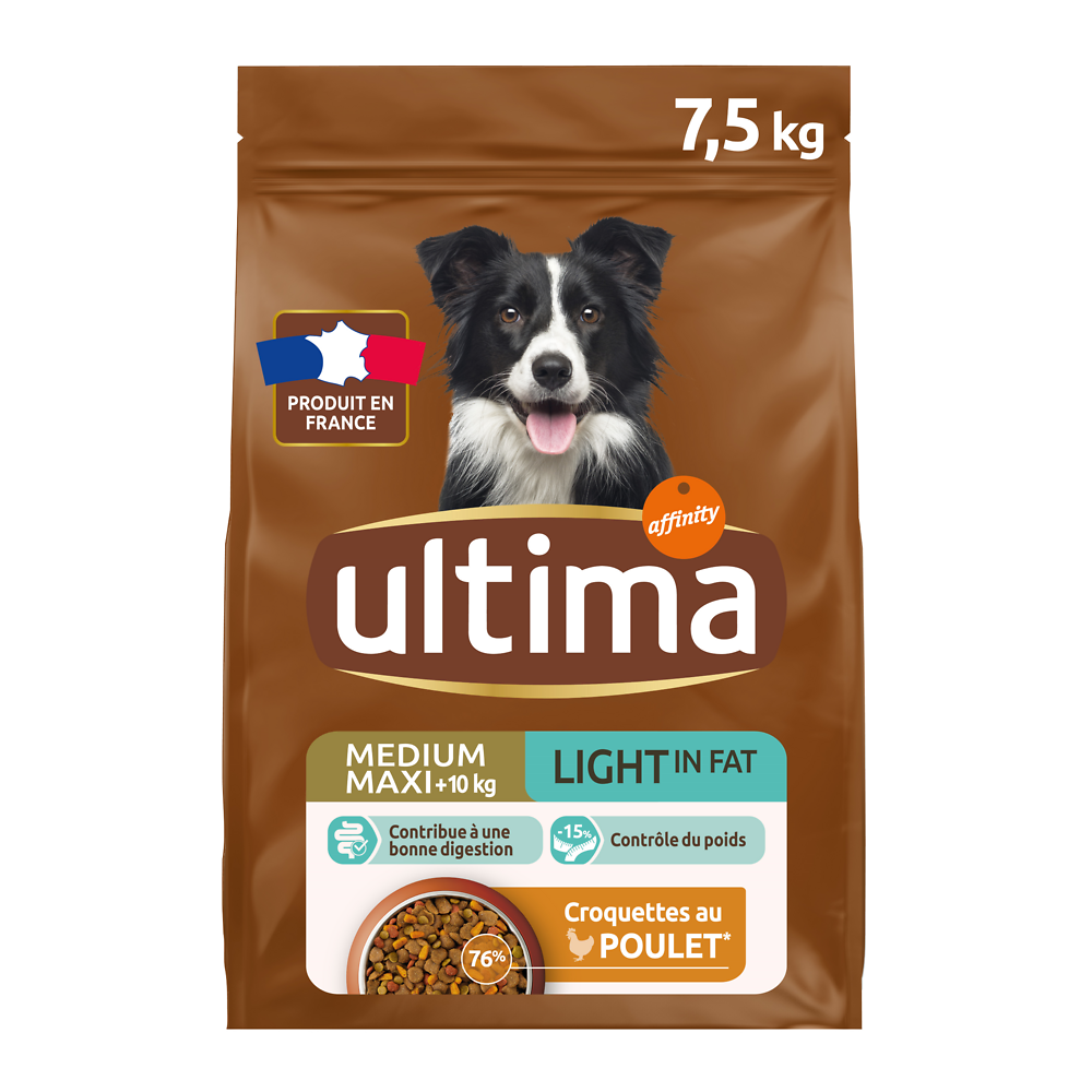 Croquettes chien médium maxi light ULTIMA 7,5kg