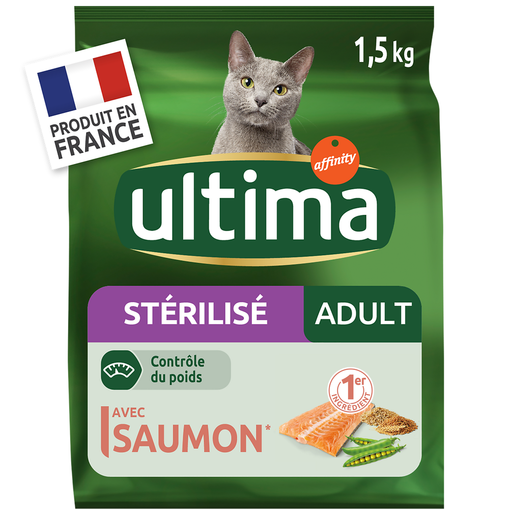 Croquettes pour chat stérilisés au saumon ULTIMA, 1,5kg