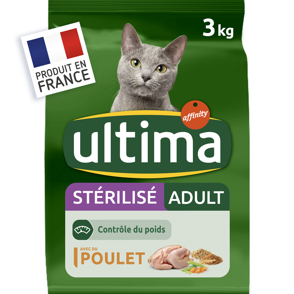 Croquettes pour chats stérilisés au poulet ULTIMA, 3kg