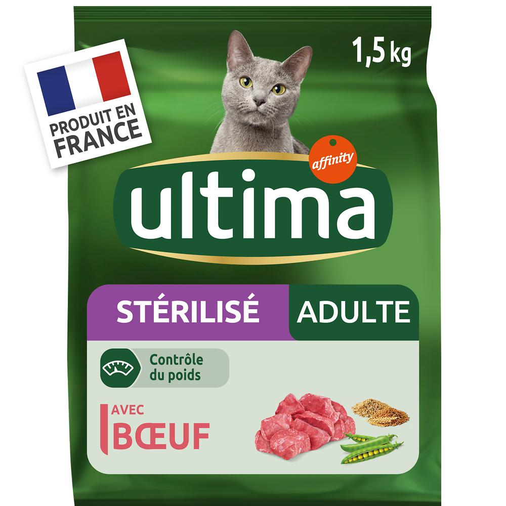 Croquette pour chat adulte stérilisé au boeuf ULTIMA 1,5kg