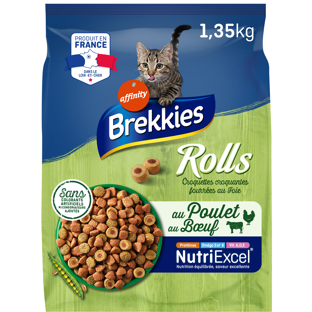 Croquettes Chat Rolls Foie BREKKIES, 1,35 kg