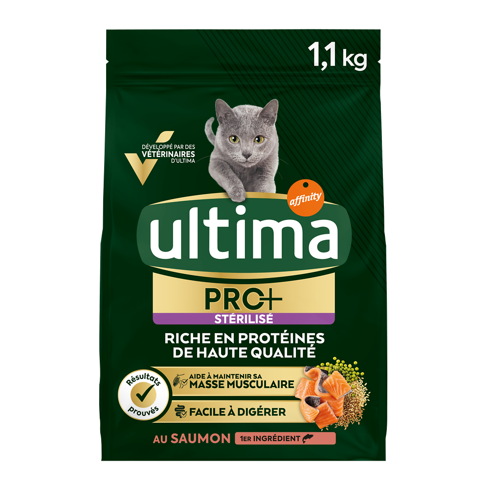 Croquettes Chat Stérilisé Pro+ Adulte Saumon ULTIMA, 1,1 kg