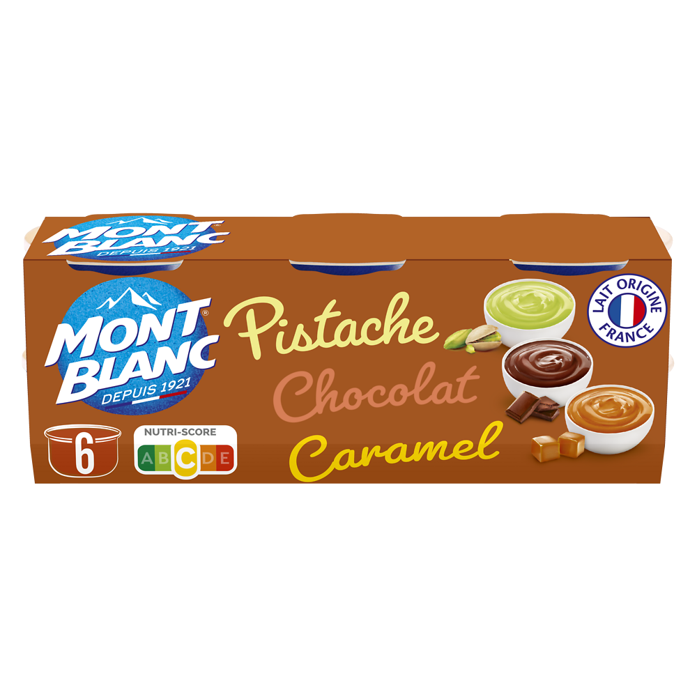 Crème dessert Coupelles Caramel, Chocolat, Pistache RÉCRÉ O'LÉ 6x125g