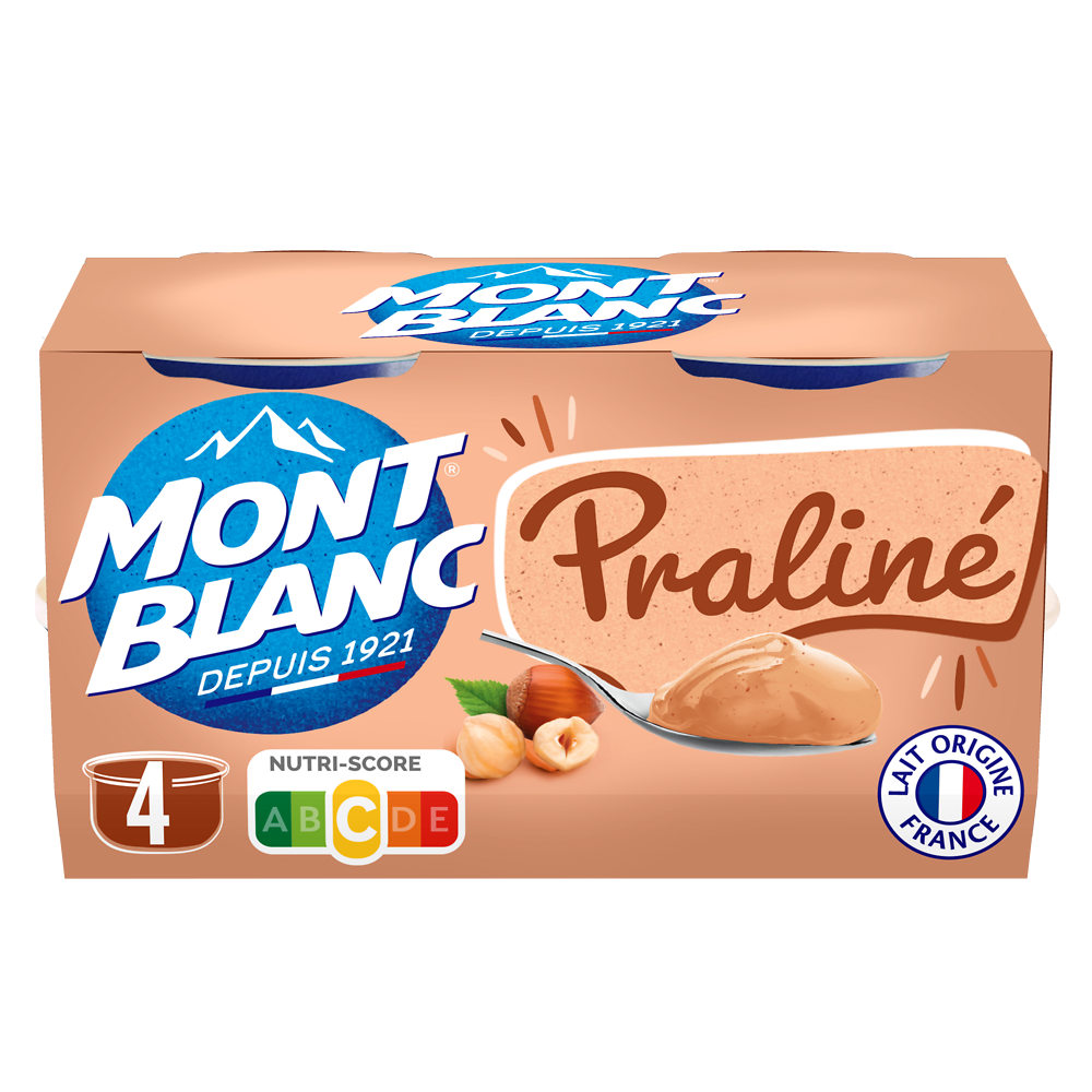 Crème dessert Coupelles Praliné MONT BLANC, 4x125g