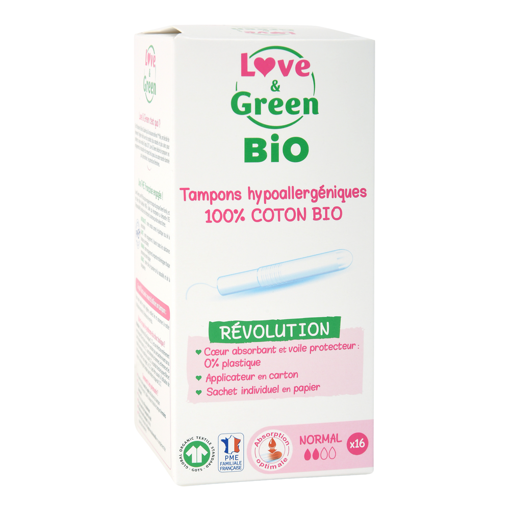 Tampons hypoallergéniques avec applicateur "normal" x16 LOVE&GREEN