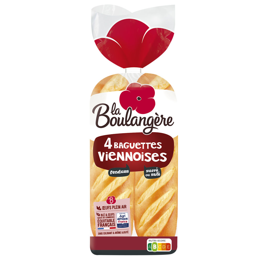 Pain Baguettes viennoises nature LA BOULANGERE - x4 - 340g