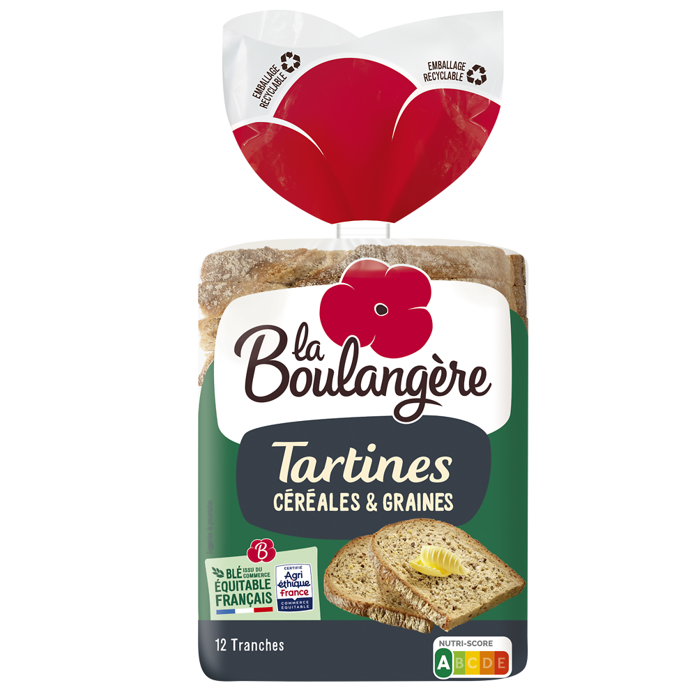 Pain Tartines aux céréales LA BOULANGERE - 12 tranches - 450g