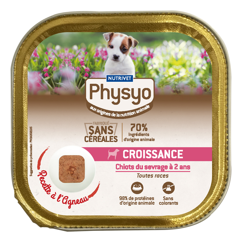 Pâtée en barquette chien croissance agneau sans céréales PHYSYO - 150g