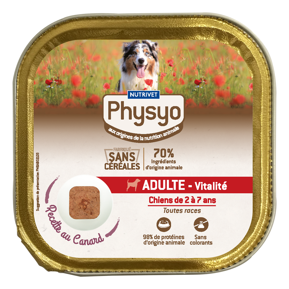 Pâtée en barquette chien adulte canard sans céréales PHYSYO - 150 g