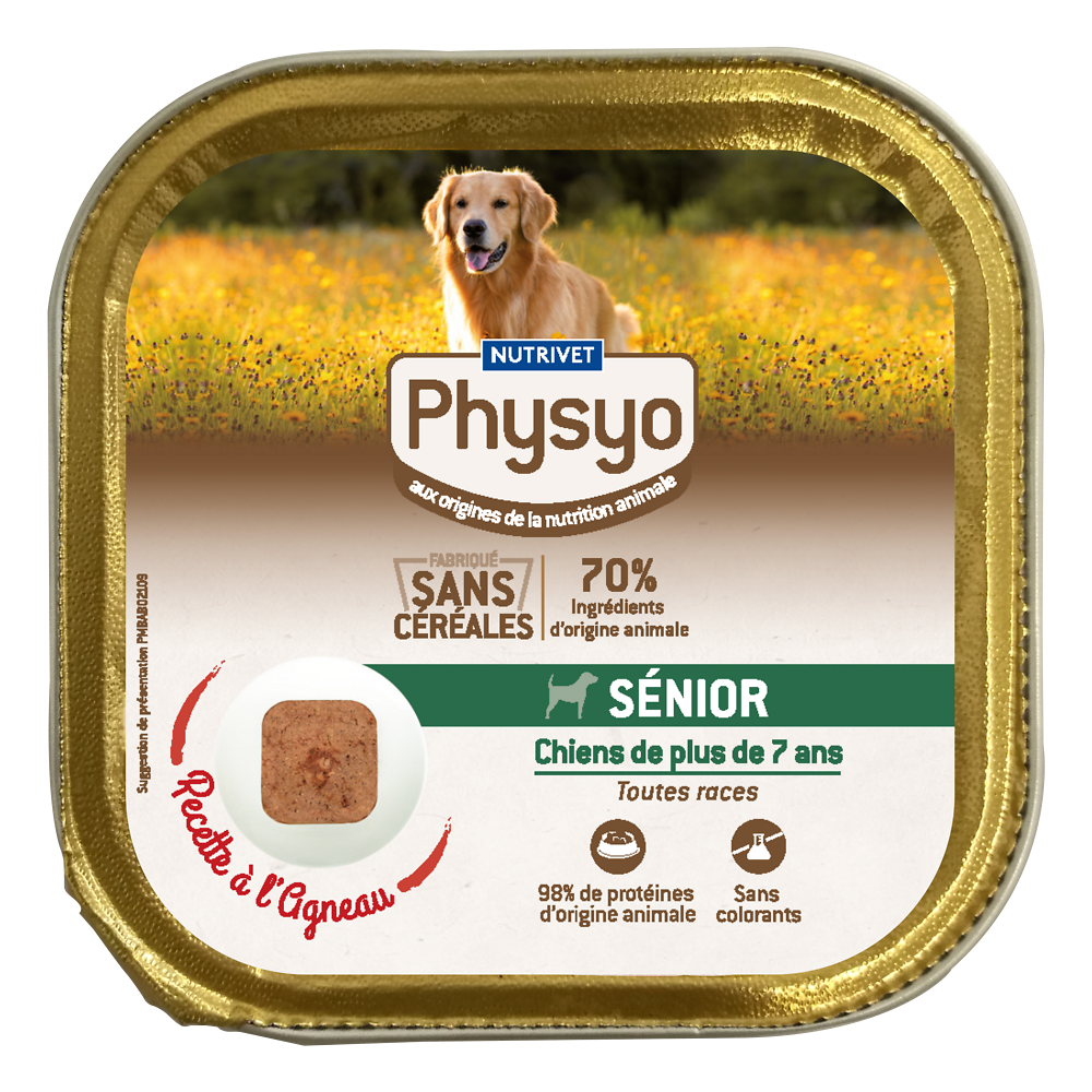 Pâtée en barquette chien sénior agneau sans céréales PHYSYO - 150 g